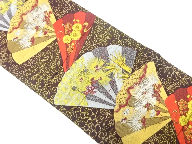 アンティーク　桧扇に松竹梅模様織り出し名古屋帯（着用可）